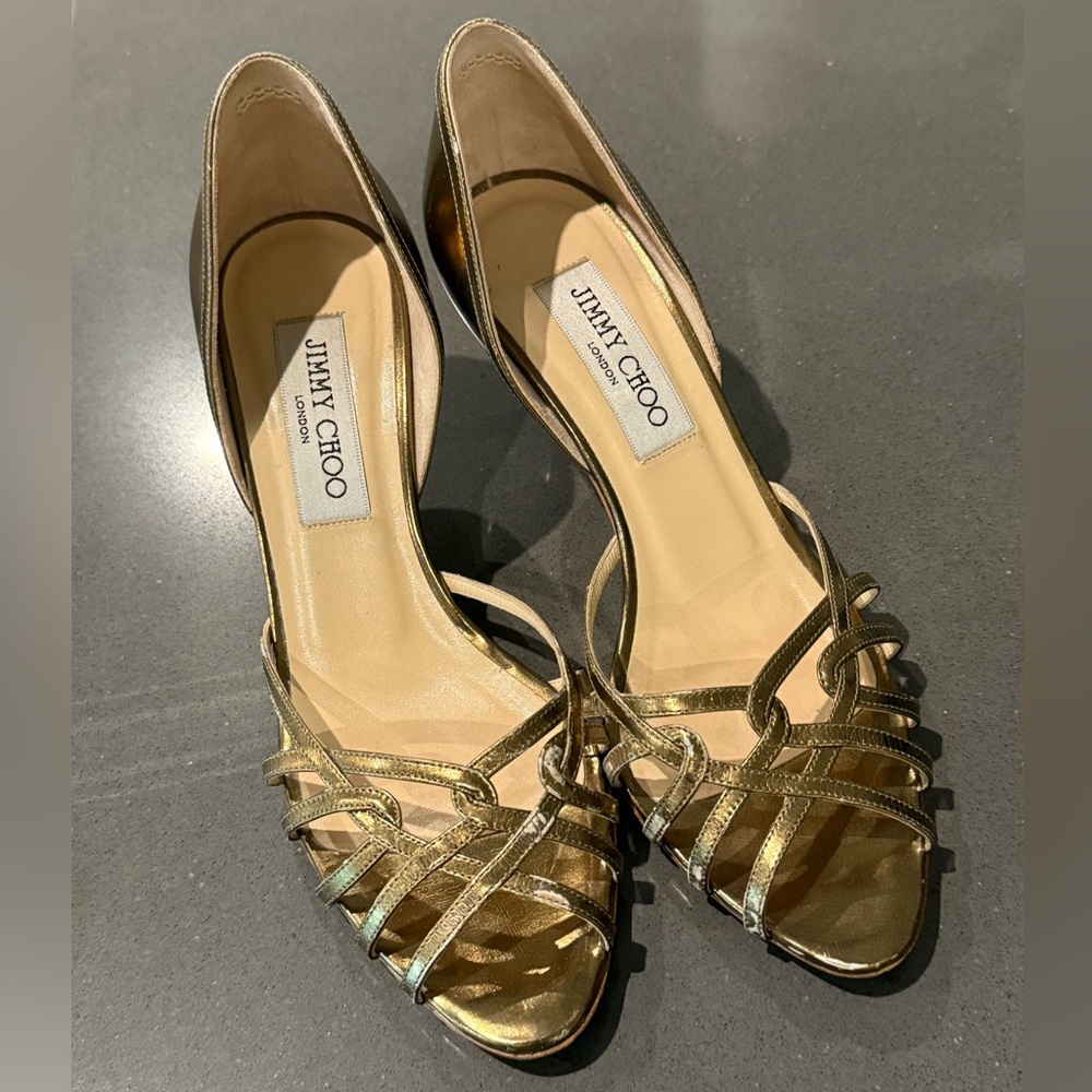 JIMMY CHOO Leather Gold D'Orsay Pumps Size 36 US 5.5